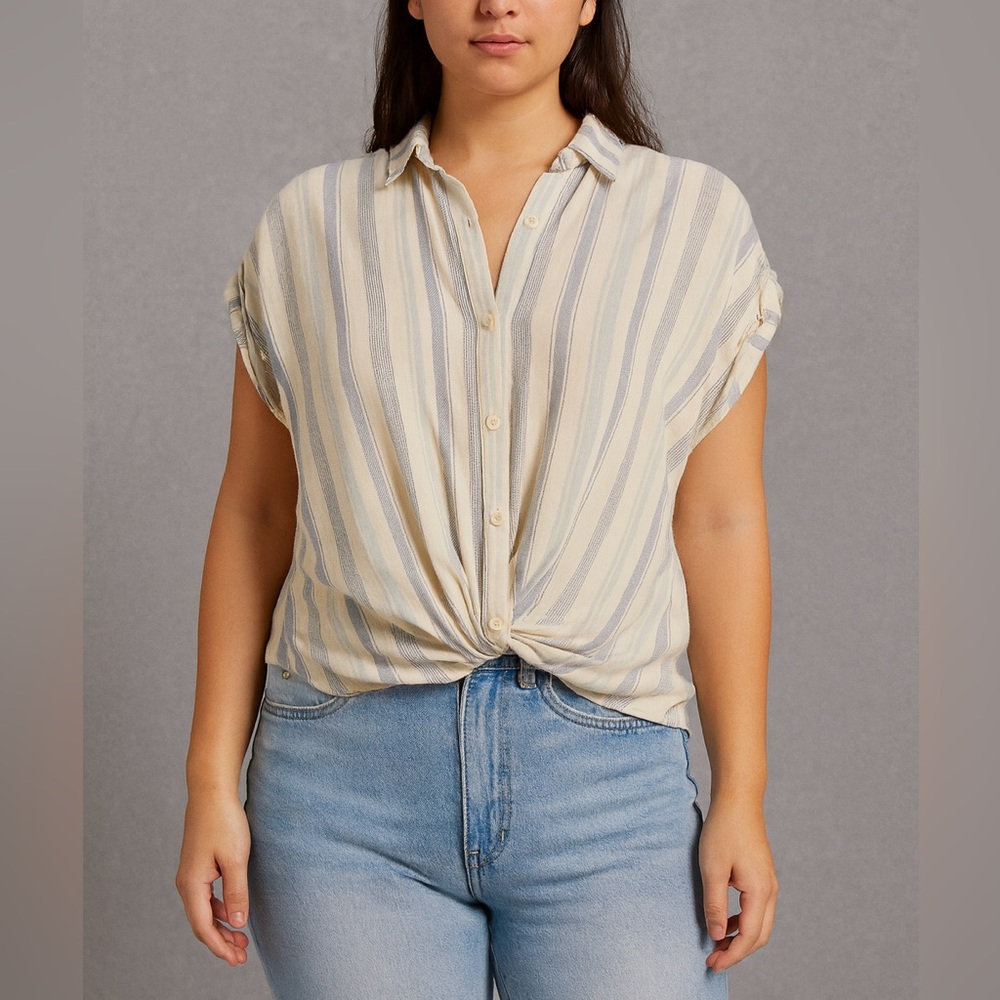 LUSH Striped Button-Up Blouse